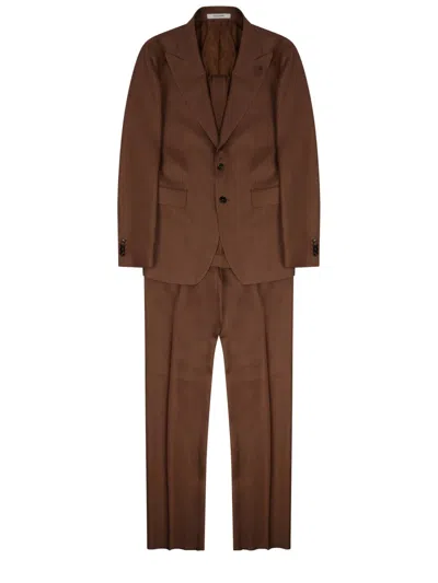Tagliatore Tailored Trousers Buttoned Cuffs Notch Lapel In Brown