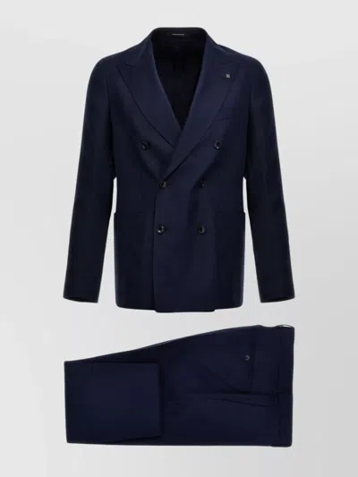 Tagliatore Linen Suit With Double-breasted Design And Back Vent In Blue