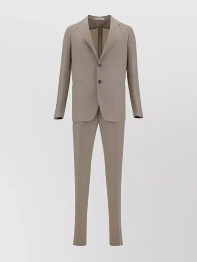 Tagliatore Linen Suit With Lapels And Slits In Brown