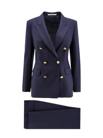 Tagliatore Linen Tailleur With Metal Buttons In Blue