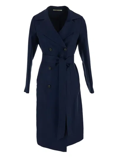 Tagliatore Linen Trench Coat In Blue