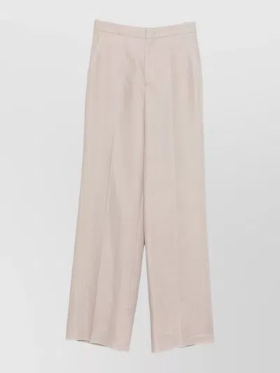 Tagliatore Linen Trousers High Waist Wide Leg In Brown