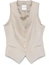 Tagliatore Tailored Linen Vest With Gold-tone Buttons In Grey