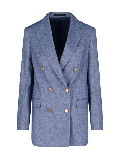 Tagliatore Linen-blend Stretch Jacket In Blue
