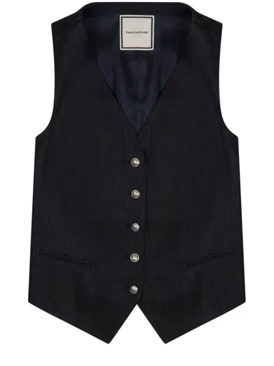 Tagliatore Linen Tailored Waistcoat V Neckline In Black