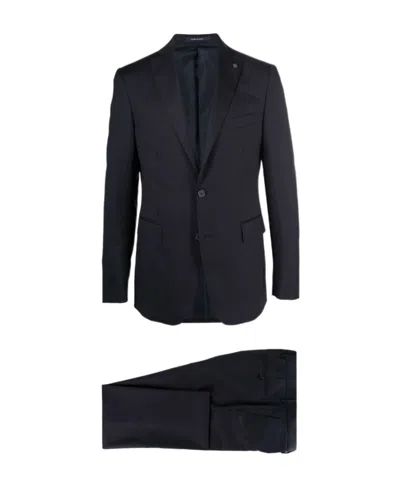 Tagliatore Logo-appliqué Virgin Wool Single-breasted Suit In Black