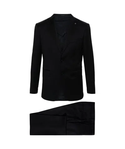Tagliatore Logo-appliqué Virgin Wool Single-breasted Suit In Black