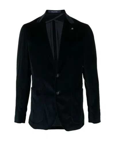 Tagliatore Logo-plaque Velvet Blazer In Black