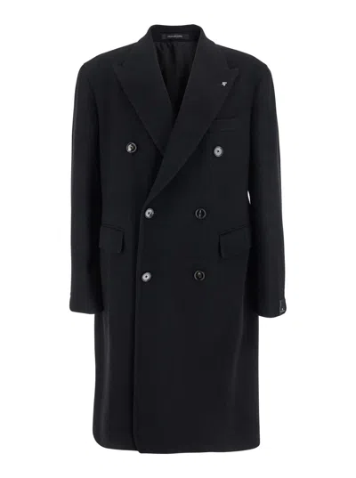 Tagliatore Londra Black Oversized Double-breasted Coat In Wool Blend Man