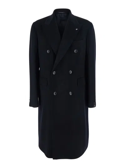 Tagliatore Londra Blue Oversized Double-breasted Coat In Wool Blend Man In Black