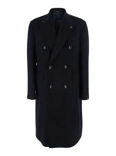 TAGLIATORE LONDRA BLUE OVERSIZED DOUBLE-BREASTED COAT IN WOOL BLEND MAN