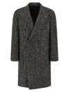 Tagliatore Herringbone Double Breasted Long Sleeve Coat In Black