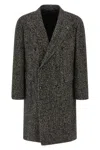 Tagliatore Herringbone Double Breasted Long Sleeve Coat In Black