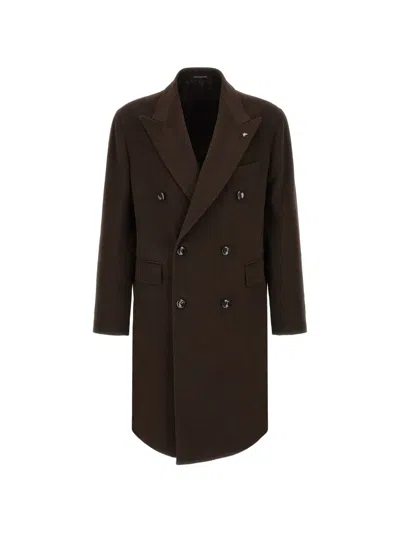 Tagliatore Virgin Wool Double-breasted Coat In Brown