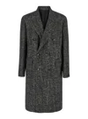 Tagliatore Herringbone-pattern Double-breasted Coat In Black