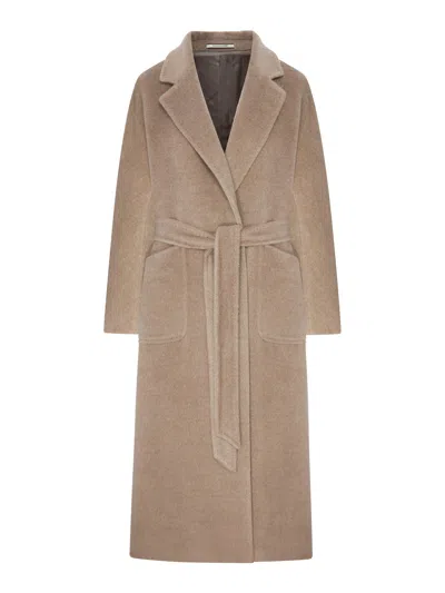 Tagliatore Long Beige Belted Coat In Neutral