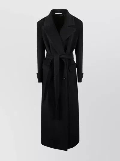 Tagliatore Long Belted Coat Notched Lapels In Black