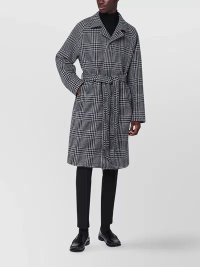 TAGLIATORE LONG CHECKERED COAT BELTED WAIST