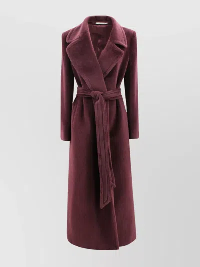 Tagliatore Long Coat With Belted Waist And Notched Lapel In Purple