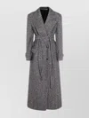 Tagliatore Long Herringbone Coat Belted Waist In Gray