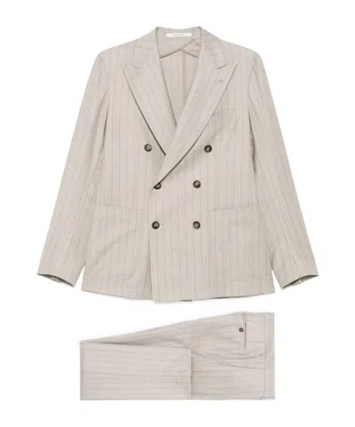 Tagliatore Long Sleeve Blazer And Belt Loop Pants Set In Nude