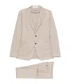 Tagliatore Long Sleeve Blazer And Belt Loop Pants Set In Neutral