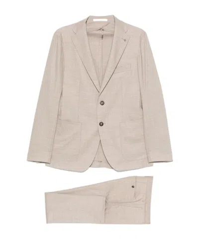 Tagliatore Long Sleeve Blazer And Belt Loop Pants Set In Neutral