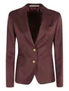 Tagliatore Single-breasted Burgundy Blazer With Gold Accents In Brown
