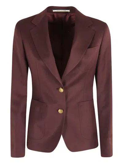 Tagliatore Single-breasted Burgundy Blazer With Gold Accents In Brown
