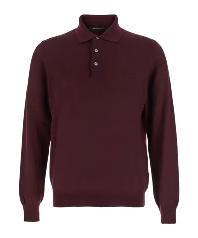 Tagliatore Long-sleeve Buttoned Polo Shirt In Brown