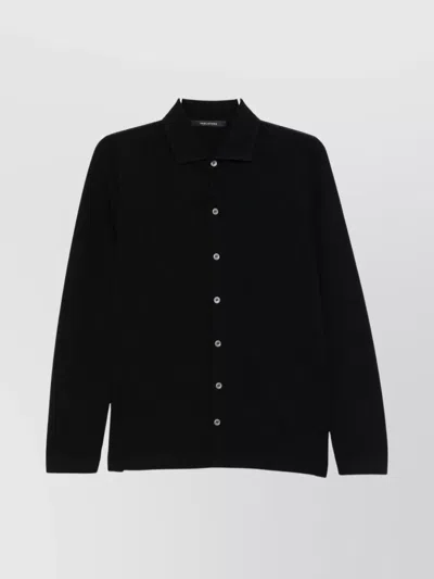 Tagliatore Long Sleeve Cardigan With Ribbed Cuffs And Hem In Black