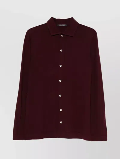 Tagliatore Long Sleeve Cardigan With Ribbed Cuffs And Hem In Brown