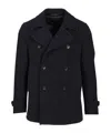 Tagliatore Black Double-breasted Coat With Wide Notched Revers In Blue