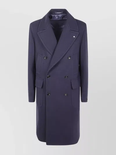 Tagliatore Long Sleeve Coat With Notched Lapels And Pockets In Blue