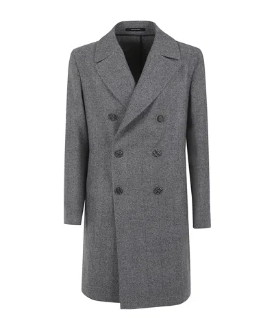 Tagliatore Long Sleeve Double-breasted Coat In Gray