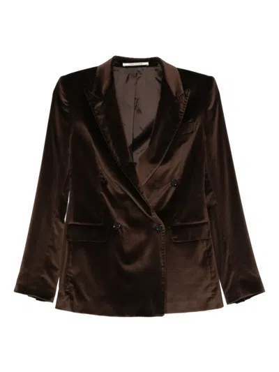 Tagliatore Long-sleeve Double-breasted Jacket In Brown