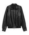 Tagliatore Long Sleeve Leather Jacket In Black