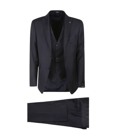 Tagliatore Long-sleeved Coat Belt Ring Trousers Suit In Black