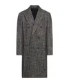 Tagliatore Long Double Breasted Coat In Wool Blend Herringbone In Black