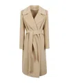 Tagliatore Wool Coat Belted Wide Lapels In Nude