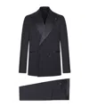 Tagliatore Double Breasted Wool Suit With Silk Inserts In Black