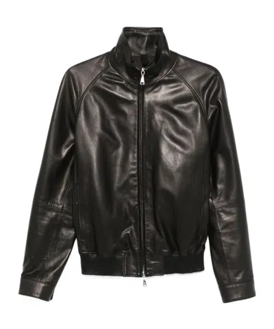 Tagliatore Long-sleeved Leather Jacket In Black