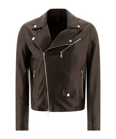 Tagliatore "franklin" Notched Lapels Leather Jacket In Brown