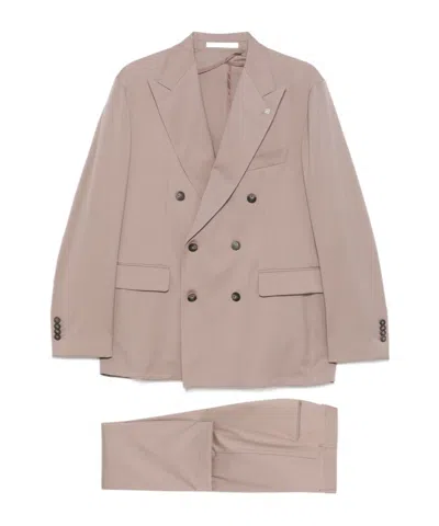 Tagliatore Long-sleeved Suit Coat And Trouser Set In Nude