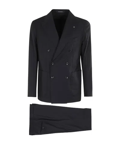 Tagliatore Long-sleeved Suit Coat And Trousers Set In Black