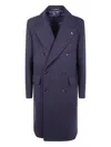 Tagliatore Long Sleeve Coat With Notched Lapels And Pockets In Blue