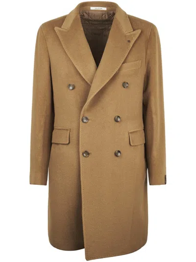 Tagliatore Long Unlined Tailored Wool Coat With Minimalist Design In Brown