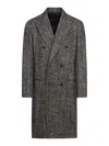 Tagliatore Long Double Breasted Coat In Wool Blend Herringbone In Grey