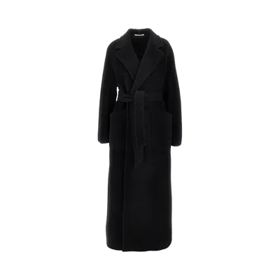 Tagliatore Long Wool Coat With Belt In Black