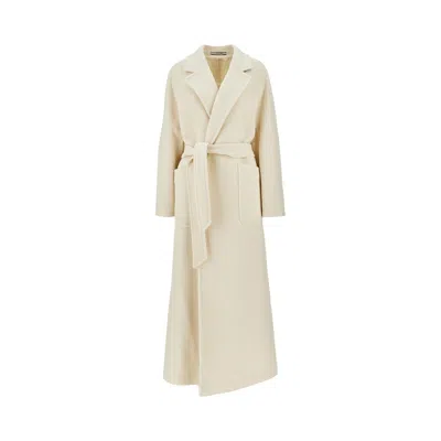 Tagliatore Long Wool Coat With Belt In Neutral